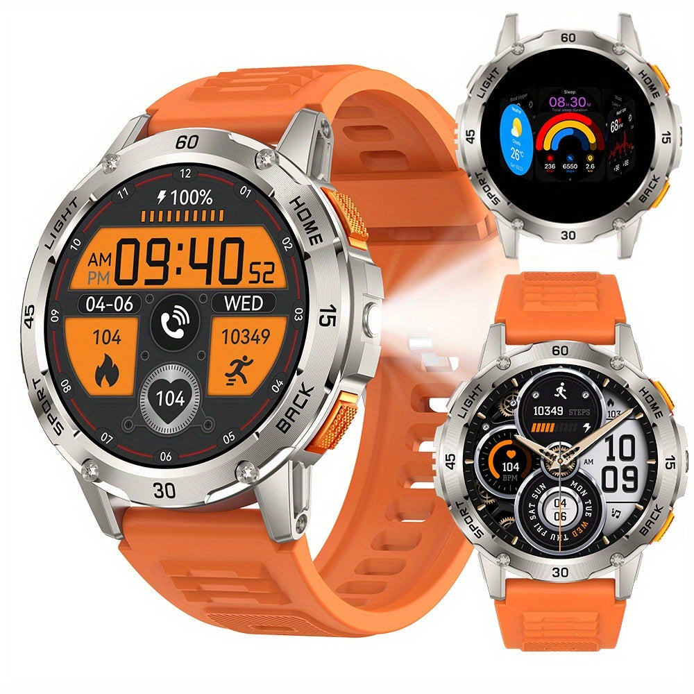 [Gifts for Camping] Smart Watch, Fitness Watch for Men - Activity Tracker with Sleep Monitor, Pedometer, Calories & 100+ Sport Modes - Outdoor Waterproof Rugged Smartwatch with Flashlight & Compass, Smart Watch for iPhone Compatible, Gifts for Camping Hik