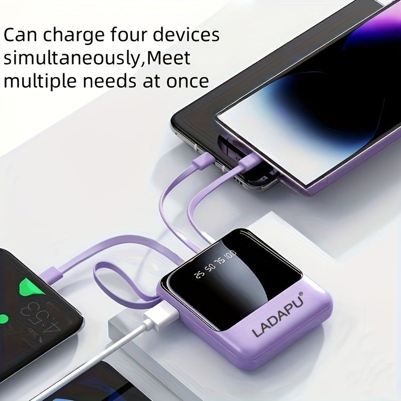 10000mAh This Mini Portable Power Bank Features A With A Built-in 4-in-1 Multifunction Cable. Supporting 5W Slow Charging/15W Fast Charging/22.5W Super Fast Charging, Perfect For Travel Business Keeping Your Devices Powered Anytime