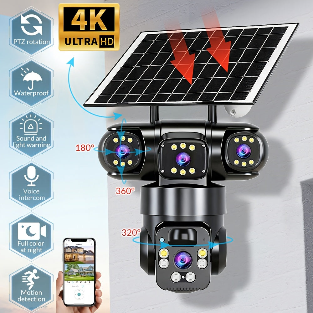 [4K Solar-Powered CCTV] 4K Solar-Powered Outdoor Security Camera | 2.4G Wifi, PTZ, [10X Zoom] 360-Degree Low-Power CCTV Solar Panel Battery Wifi Camera With Color Night Vision, Two-Way Voice For Home/Business/Driveway/Parking Lot