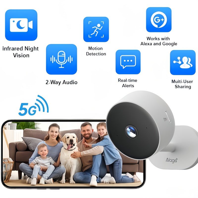 [Night Vision, Motion Detection] Card-Style WiFi Security Camera, 3MP 2K HD Security Camera, 5G And 2.4G, With Two-Way Audio, Night Vision, Motion Detection, Alarm, Cloud And SD Card Storage, Compatible With Alexa And Home, Protect Your Home, Shop And Pri