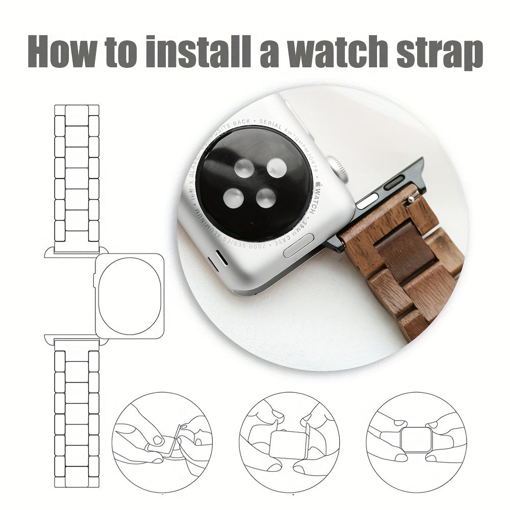 Blackwood & Walnut Wood Watch Band for Apple Watch - Stylish, Lightweight, and Durable Design with Adjustable Buckle, Comfortable Fit, Perfect for Casual Attire, Smartwatch Accessory | Adjustable Strap | Natural Wood Texture