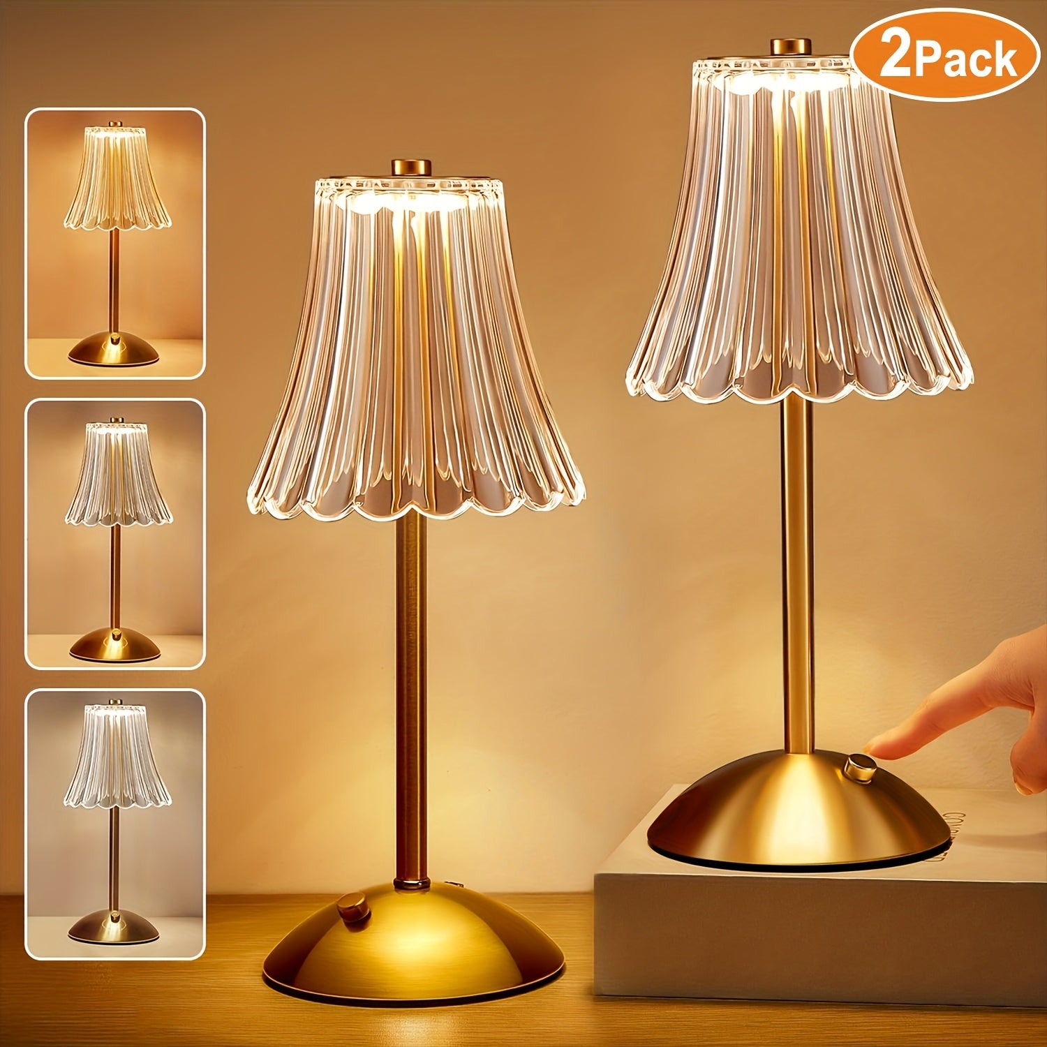 1pc/2pcs Vintage Mini Lamp, Suitable for Household, Dining Table, Dining Room Cordless Table Lamp, Golden Rechargeable Lamps, USB Charge 12'' Tall LED Brass Portable Outdoor Indoor Table Lamp, 3-Color LED Small Portable Touch Lamp.Halloween