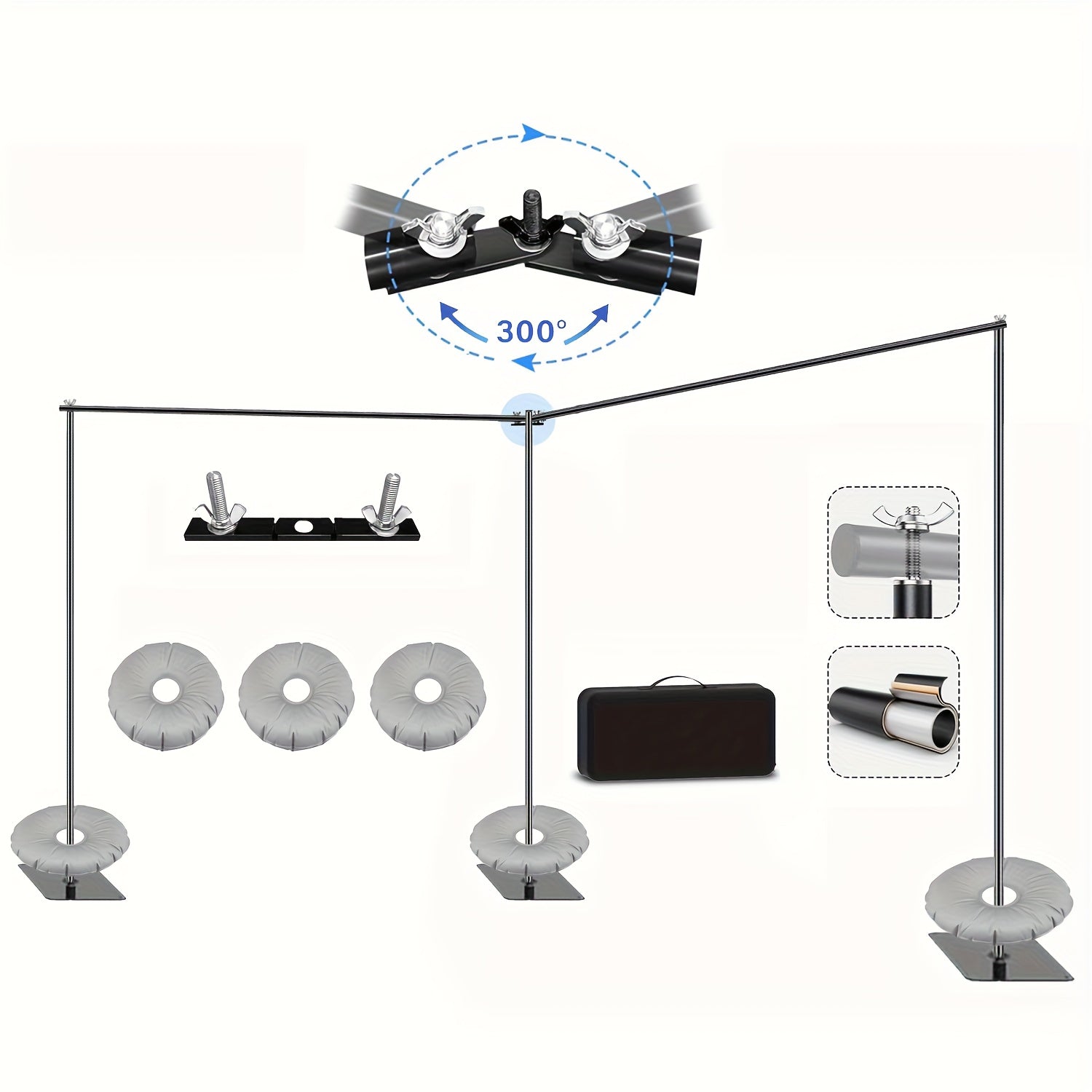 19X6.5Ft Background Support Stand Featuring a 300° Rotating Connector & Dual Crossbar - Versatile Background Support System, Includes 6 Clamps, 3 Weights, And a Carrying Bag for Photography, Weddings, And Events