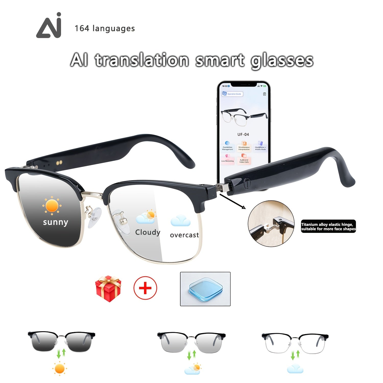 AI Smart Glasses, Smart Glasses With 160 Languages Real Time Translation Support, Chat GPT System, Hvesbsfsy New Multi-functional Audio Glasses For Men And Women, Built-in Microphone And Speaker, HD Voice Calls And HIFI Music Quality