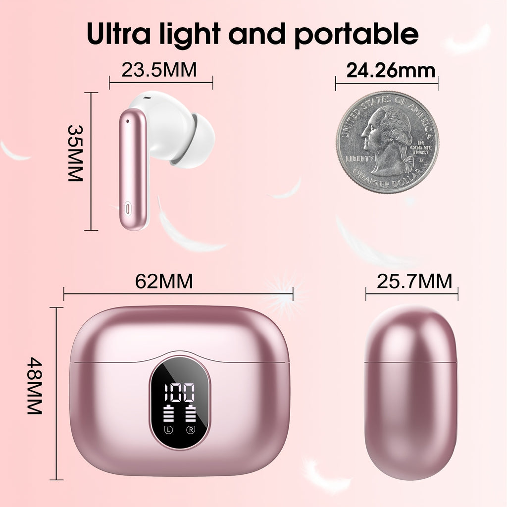 Wireless Earphones, Wireless 5.3 Earphones with Bass Stereo Sound, Earphones with Noise Cancelling Microphone And LED Display Screen, In Ear Earphones, 40 Hours Of Playback Time, Suitable for Laptops, Tablets, Mobile Phones, And Sports Exercise