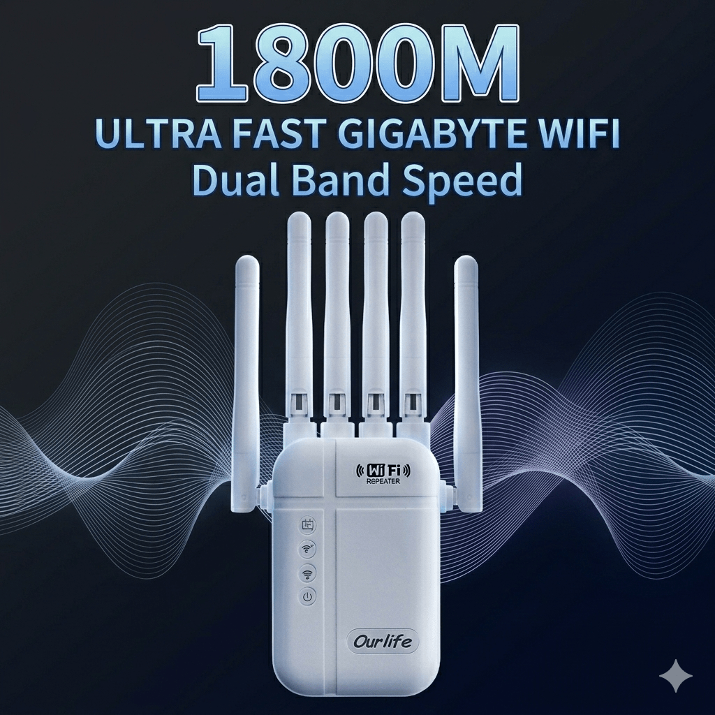 2026 New WiFi Booster, 1800Mbps, Suitable for Home 10000 Square Feet and 50 Devices Signal Enhancement, WiFi Signal Booster One Click Setting, Signal Amplifier with Ethernet Port, 6 Antennas for 360 ° Full Coverage