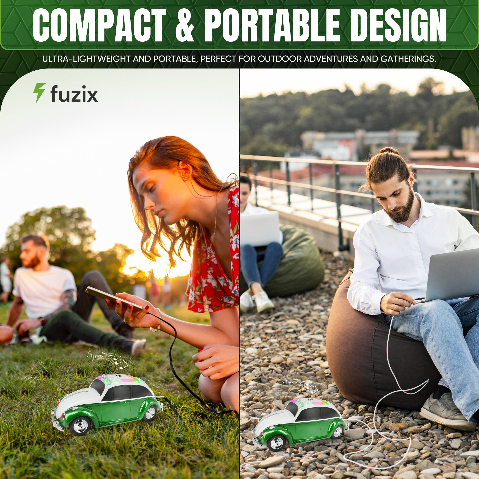 Fuzix WS-1958 Car Bluetooth Portable Speaker, Retro Car-Style Wireless Stereo Speaker with LED Headlights and Taillights, AUX/USB/TF/FM Radio Support, Rechargeable Battery, Clear and Powerful Sound Quality, Multiple Playback Modes, High-Quality Festival G
