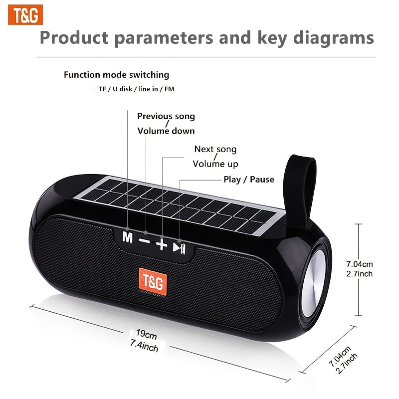 TG182 Solar Speaker Is a Wireless Outdoor Speaker That Connects to Mobile Phones, Tablets, Computers, And Tvs. It Features a 10W USB Portable Design, Supports TF Cards, FM Radio, And Has an Auxiliary Input