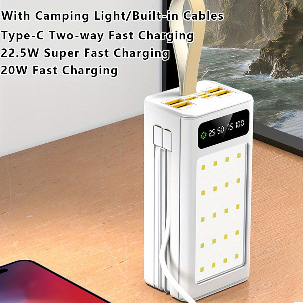 80000Mah Large Capacity PD22.5W Fast Charging Mobile Power Bank, Intelligent Digital Display And Multiple Output Ports, Comes with Four Data Cables/ Flashlight/ Lanyard, Portable Emergency Power Supply Device for Outdoor Travel/ Camping, Gift