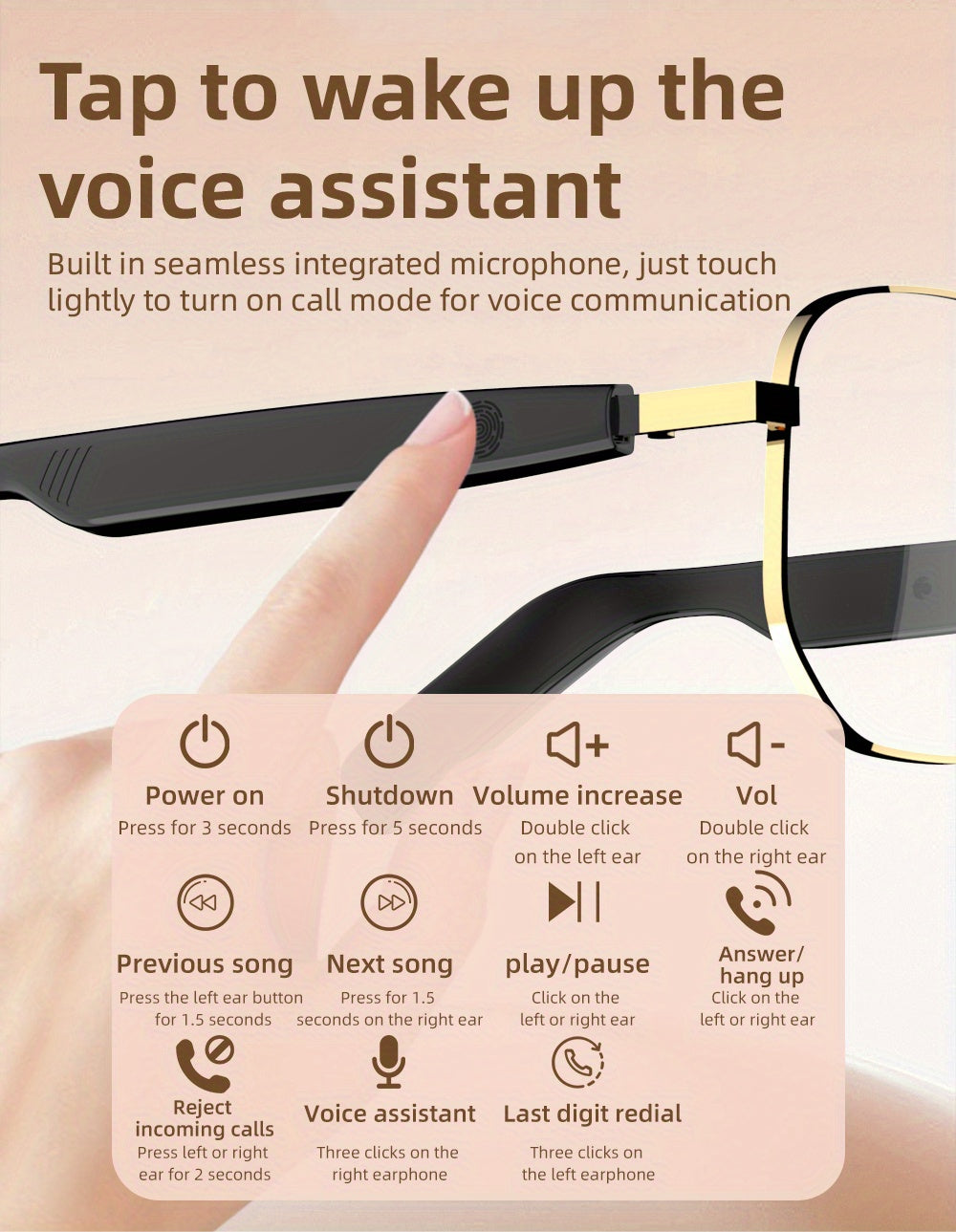 New Smart Audio Glasses with Stereo Sound Quality, Touch Control Adjustment, Clear Call Quality, Intelligent Noise Reduction, Type-c Charging, Rechargeable Battery, Ultra-long Standby Time, Fashionable And Stylish, Suitable for Travel