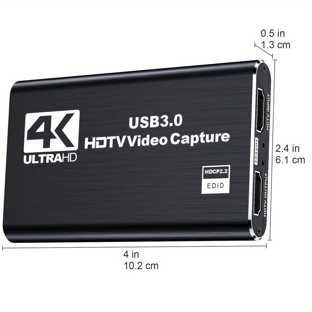 4K HDTV Capture Card for Streaming, Audio Video Capture Card with Microphone 4K HDTV Loop-Out, 1080P 60fps Video Recorder for Gaming/Live Streaming/Video Conference, Works for Nintendo Switch/PS4/OBS/Camera/PC