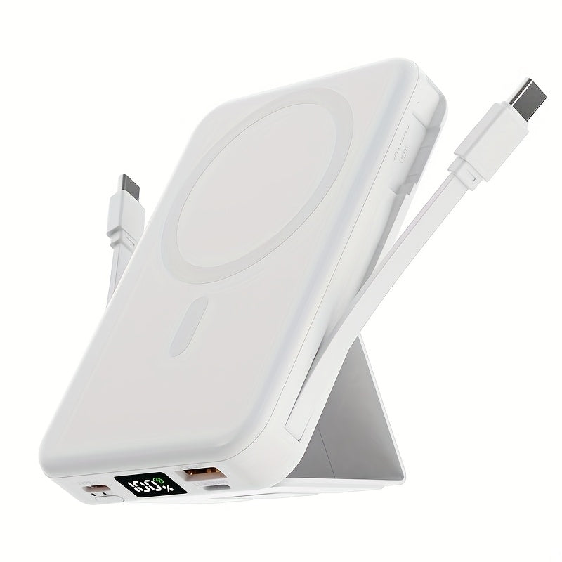 Power Bank Mini, Super Fast Charging PD22.5W Wireless Charging 15W Magnetic Fast Charging, Built-in 2 Cables with Stand And Digital Display Battery Level, 10000mAh, Universal USB Portable, Suitable for Airplane Travel Mobile Phone