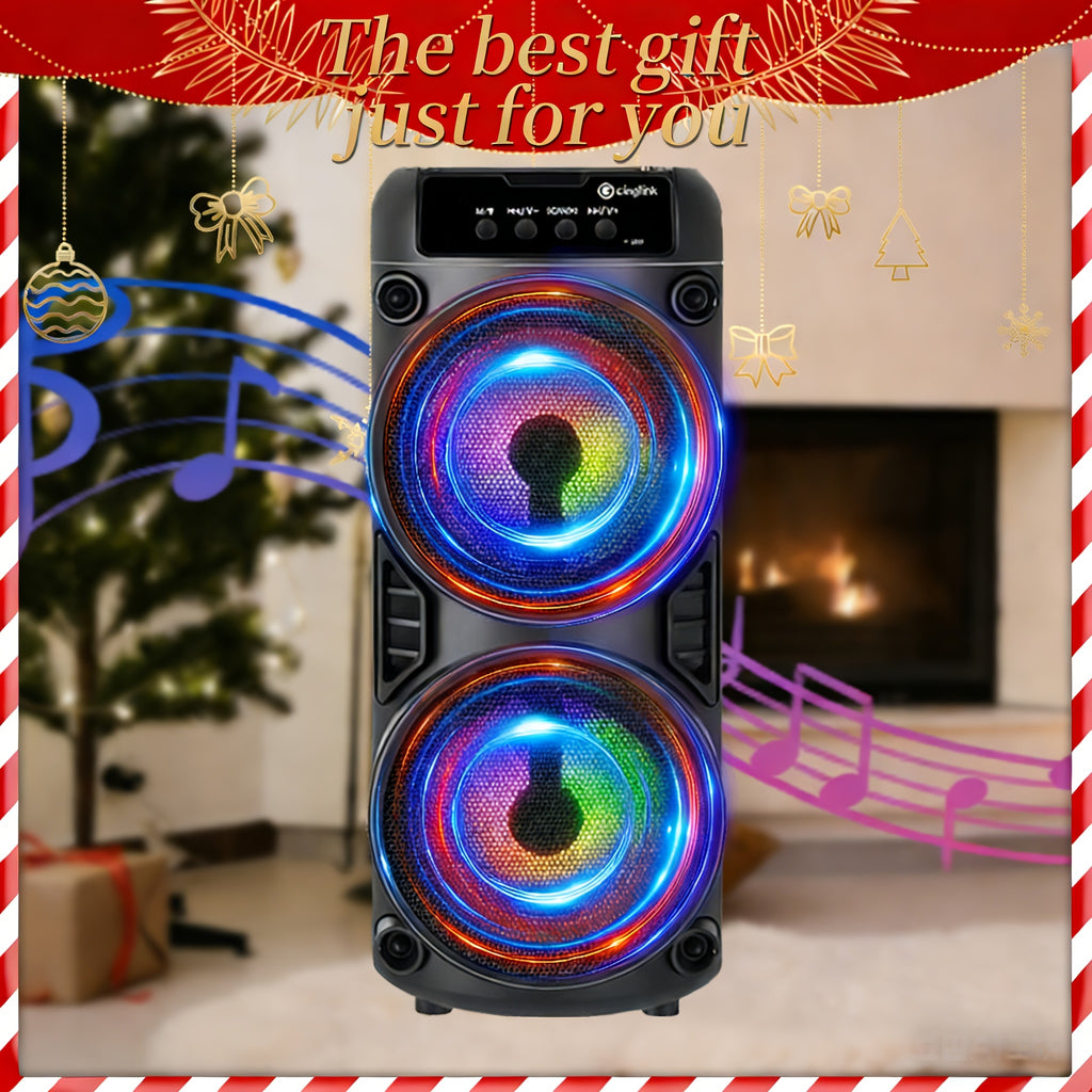 Wireless Heavy Bass Speaker - 10in Portable Wireless Speaker With RGB LED Lights, USB Charging & FM Radio, Dual Drivers 4in Width, Easy To Carry For Outdoor Camping, Perfect Holiday Gift For Family Friends, Perfect Gift For Easter And Mother'S Day