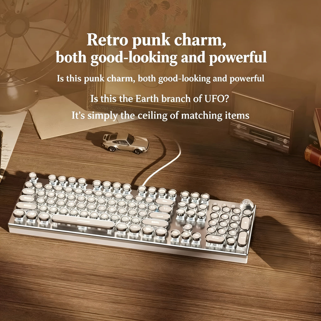 Steampunk Real Mechanical Keyboard Old-Fashioned Typewriter Blue Switch Desktop Computer Gaming Esports Office Laptop Universal Windows USB Wired