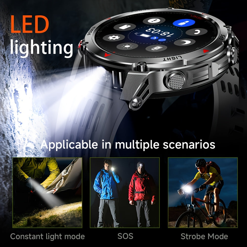 Men's Smartwatch, Outdoor Adventure Smart Bracelet with GPS Precision Positioning, IPX8 3ATM High Quality, Multi-Sport Tracking, Wireless Connectivity and Message Notifications for Android and iPhone Devices, 1.46-inch IPS Display, Christmas Gift