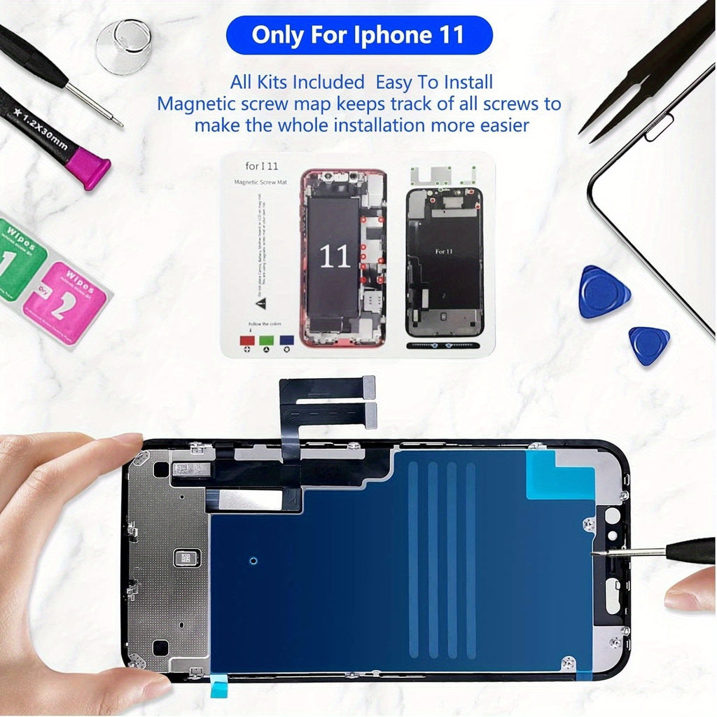 [IPhone 11 Screen Kit] For IPhone 11 Screen Replacement, Touch Digitizer Replacement With Repair Tool Kit + Magnetic Screw Pads + Screen Protector + Frame Adhesive (Black)