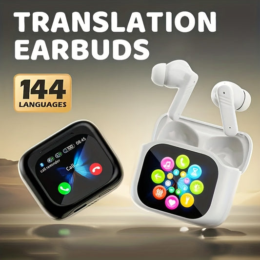 Wireless Headphones for Real-Time Translation Featuring ENC Technology, Wireless 5.4, a Full-Color Touch Display, Stereo Audio, In-Ear Design, Noise Cancellation, Volume Adjustment, And USB Type-C Charging.