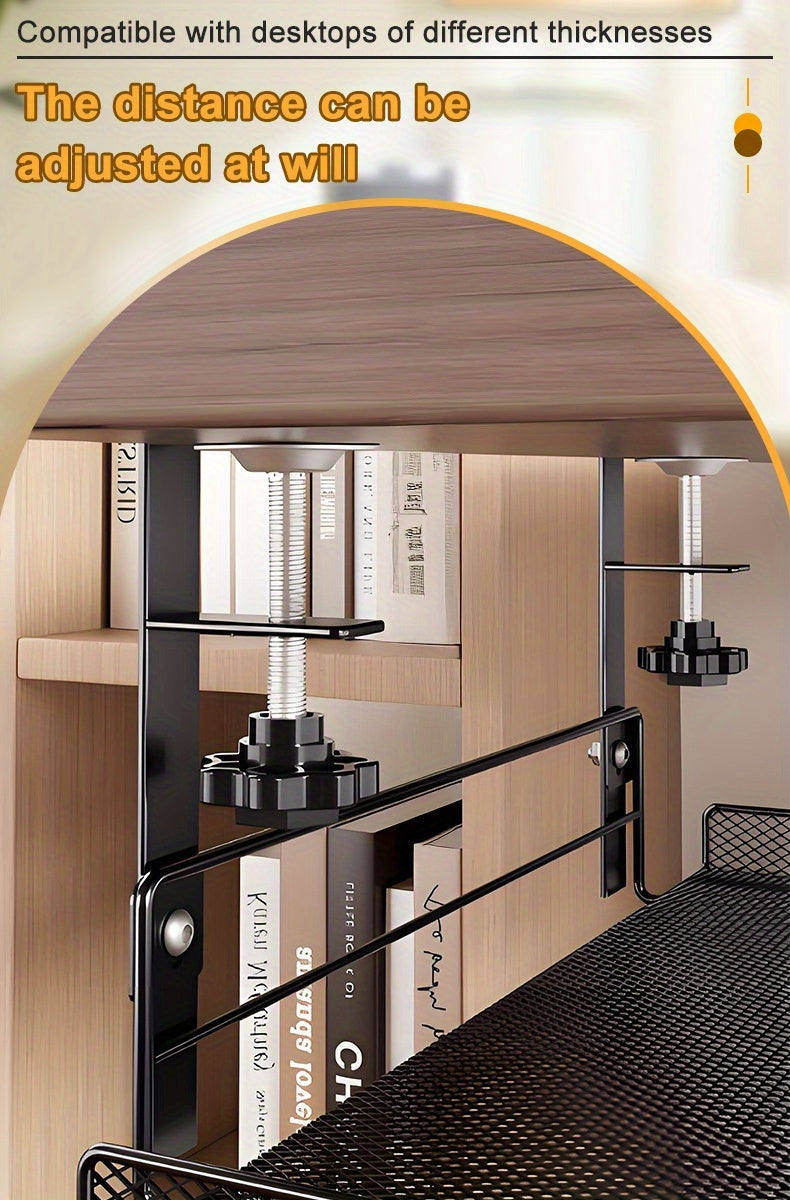 [No Drill Cable Tray] Upgraded No Drill No Screws Under Desk Cable Management Tray with Clamp | Wire Organizers, Computer Cord Rack for Office, Home - No Damage to Desk, Black