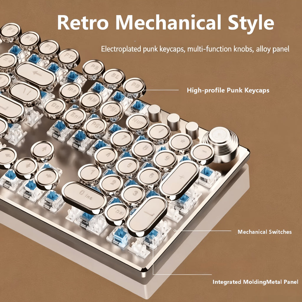Steampunk Real Mechanical Keyboard Old-Fashioned Typewriter Blue Switch Desktop Computer Gaming Esports Office Laptop Universal Windows USB Wired