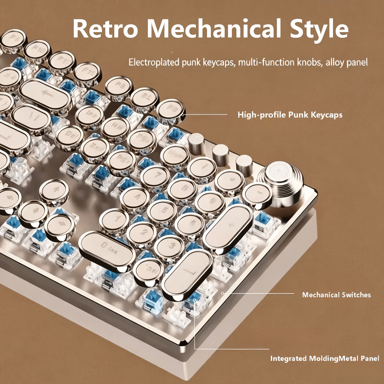 Steampunk Real Mechanical Keyboard Old-Fashioned Typewriter Blue Switch Desktop Computer Gaming Esports Office Laptop Universal Windows USB Wired
