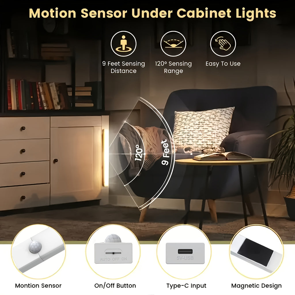 [USB Rechargeable] 12 Motion Sensor Cabinet Lights, USB Rechargeable Wireless Magnetic Cabinet Lights, 3 Modes Suitable For Wardrobes, Kitchens, Stairs, Bedrooms