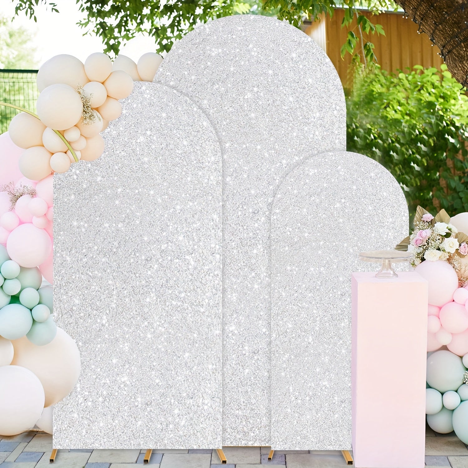 3pcs 6ft 6.6ft 7.2ft Wedding Arch Cover Sequins Arch Cover Metallic Arch Stand Cover Spandex Arch Backdrop Cover Payette Glitter Arch Cover for Birthday Party Wedding Decoration