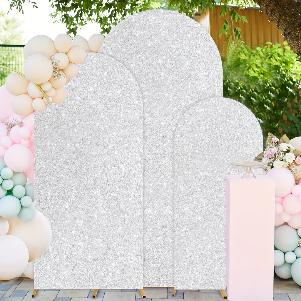 Set Of 3 Wedding Arch Cover Sequins Arch Cover 4ft 5ft 6ft Metallic Arch Stand Cover Spandex Arch Backdrop Cover Payette Glitter Arch Cover For Birthday Party Wedding Decoration