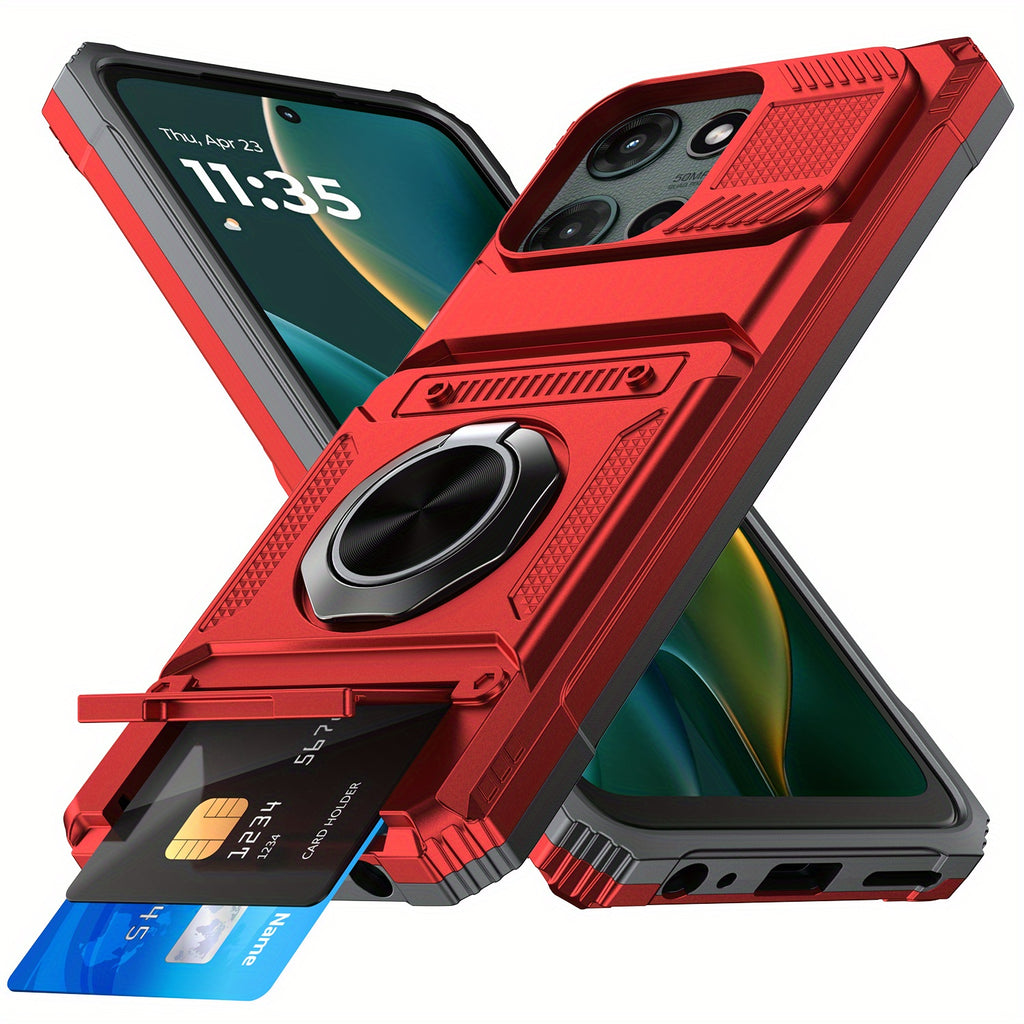 Phone Case - Robust And Shock-Resistant Phone Cover for The for Motorola for Moto G 5G 2025, Featuring a 6.7-Inch Size And a Card Holder That Accommodates Two Cards, Along with a 360° Rotating Magnetic Ring Stand And a Dual-Layer Wallet Design