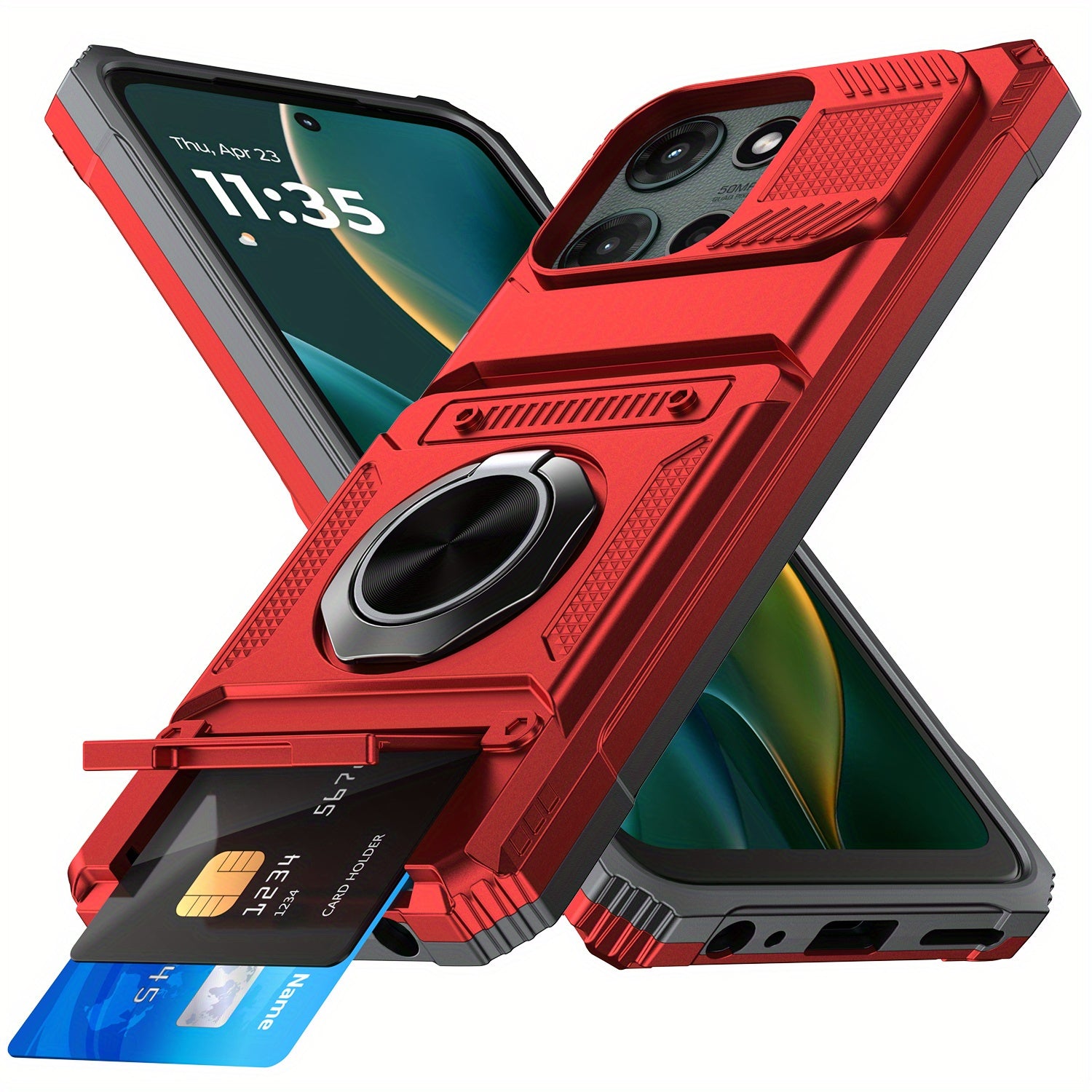 Phone Case - Robust And Shock-Resistant Phone Cover for The for Motorola for Moto G 5G 2025, Featuring a 6.7-Inch Size And a Card Holder That Accommodates Two Cards, Along with a 360° Rotating Magnetic Ring Stand And a Dual-Layer Wallet Design