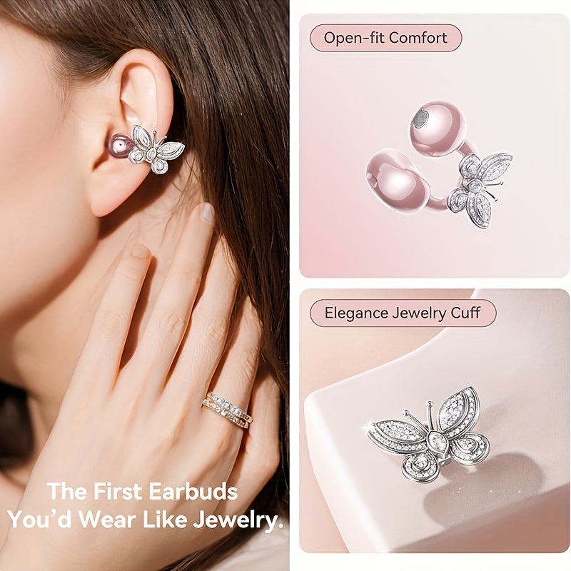 Clip On Earbuds, Open Wireless Earphones, With Detachable Beautiful Synthetic Gemstonestone Earrings, HD Stereo Sound, ANC Noise Reduction, Hands-Free Call, Designed For Exercise/ Sports/ Work/ Study/ Outdoors, Compatible With All Smartphones