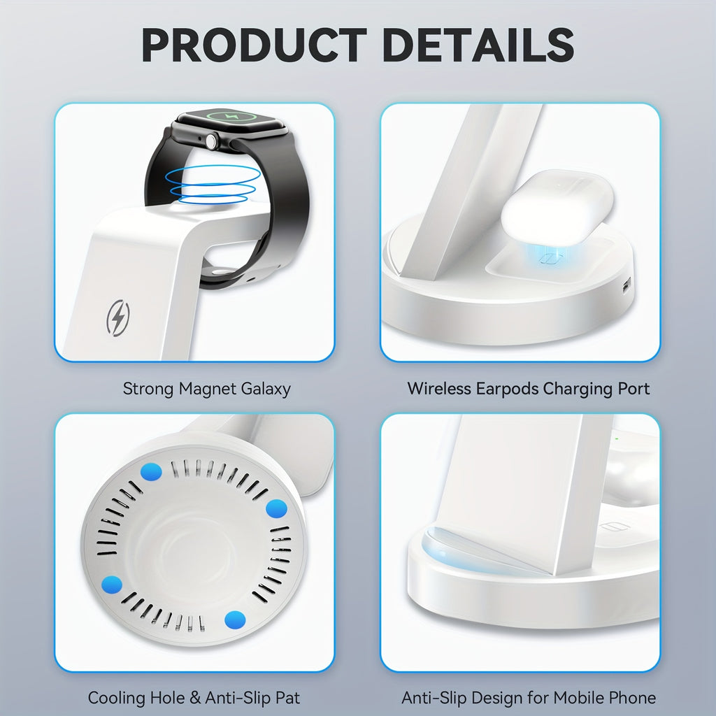 3 in 1 Wireless Charger, Wireless Charging Station, Fast Travel Wireless Charging Dock Stand for Multiple Devices, for Iphone 17 Pro Max 17 Pro 17 16 15 14 13 12 11 Pro Max 8, for Iwatch 11 10 9 8 7 6 5 4 3 2 SE Ultra, for Valentine'S Day Gifts