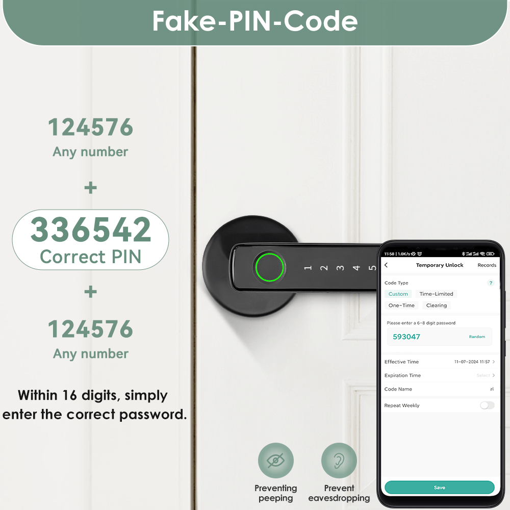 Graffiti Smart 4-in-1 Door Lock with Fingerprint/Password/Key/APP Unlock, Heavy-Duty Aluminum Alloy, Compatible for Left/Right Hand Doors, Compatible for Apartment & Hotel Doors, Door Handle Lock,