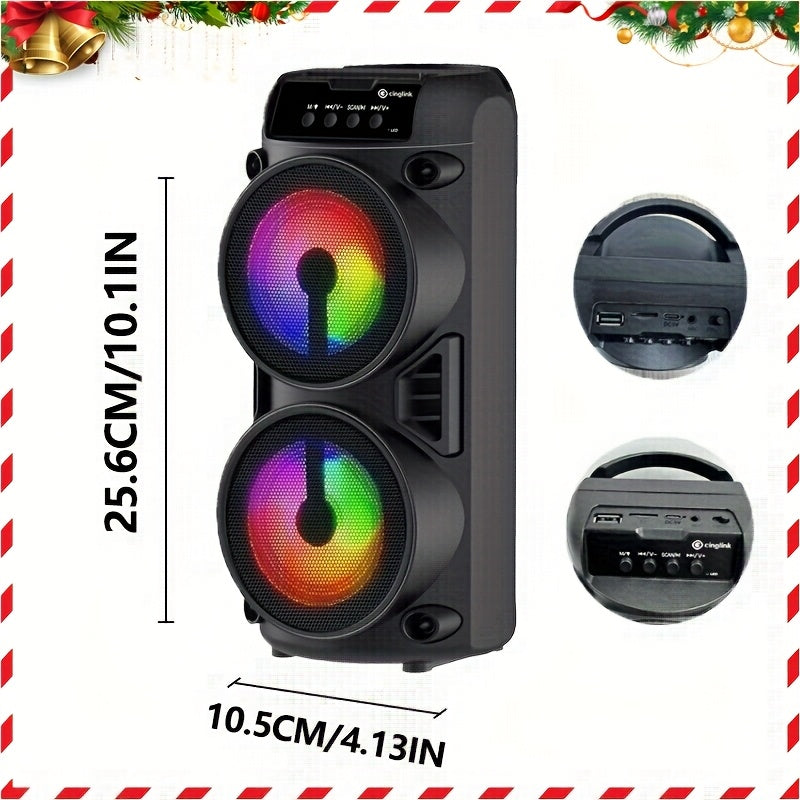 Wireless Heavy Bass Speaker - 10in Portable Wireless Speaker With RGB LED Lights, USB Charging & FM Radio, Dual Drivers 4in Width, Easy To Carry For Outdoor Camping, Perfect Holiday Gift For Family Friends, Perfect Gift For Easter And Mother'S Day