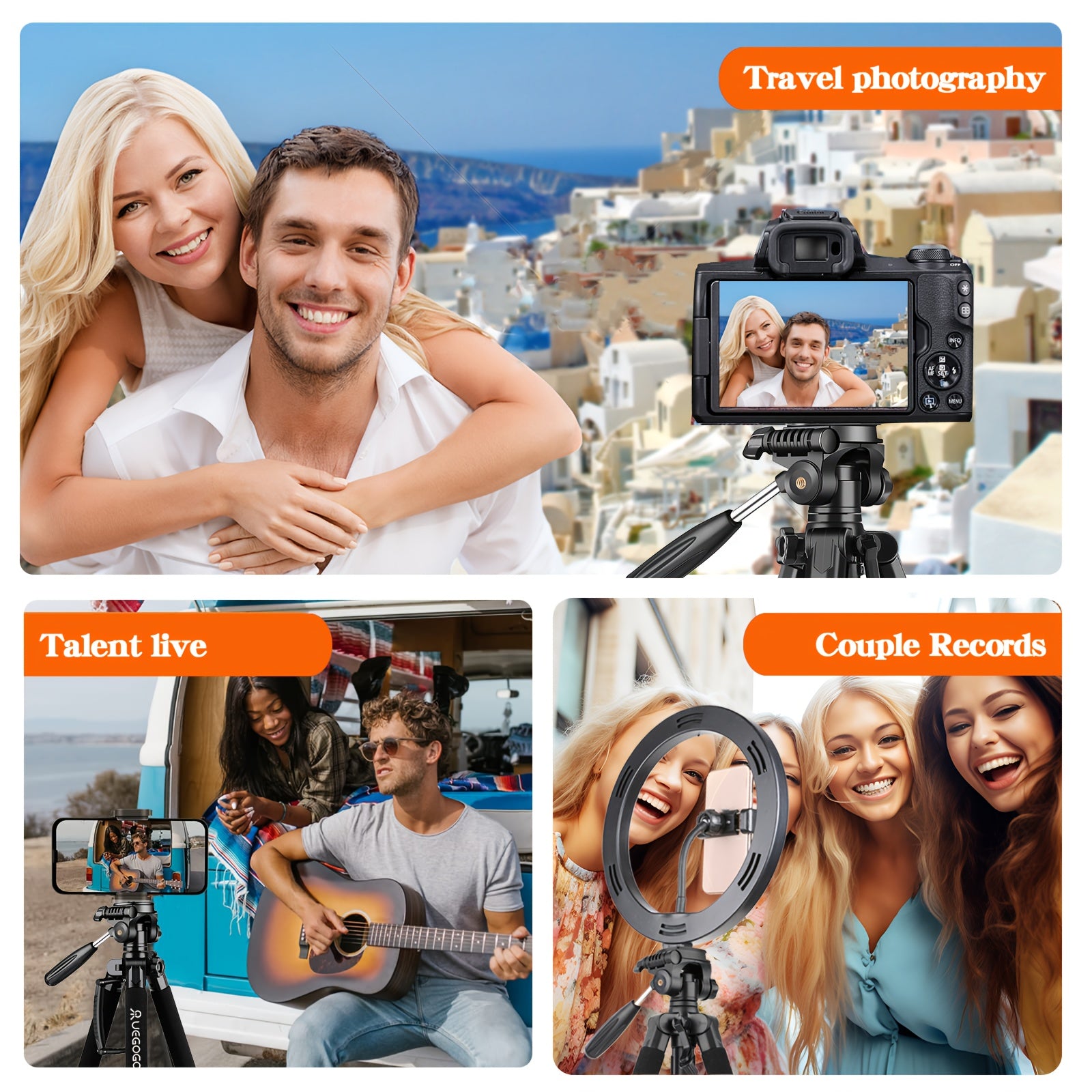Professional Camera-Tripod 74" Heavy-Duty Stand, with Phone Holder, for DSLR Camera & Video - Compact Travel Tripod, Quick Release Plate & Bag - Ideal for Canon, Nikon, Sony, Compatible with Cell Phones, Projector