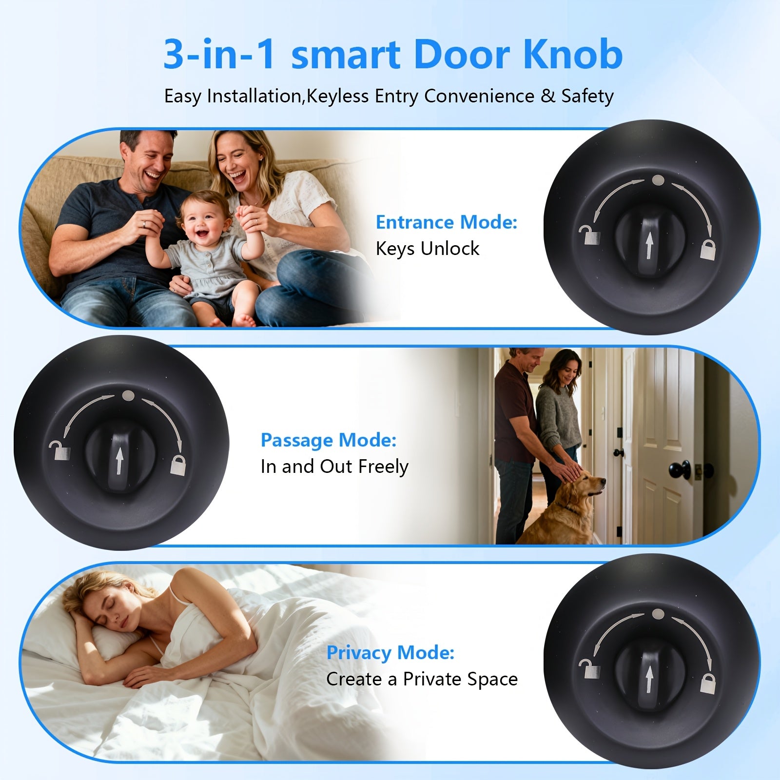 Smart Door Knob Lock, Keyless Entry Door Lock With Fingerprint, Biometric Entry, App-Controlled Wireless Connection, Physical Key, Suitable For Bedroom Home Hotel Office