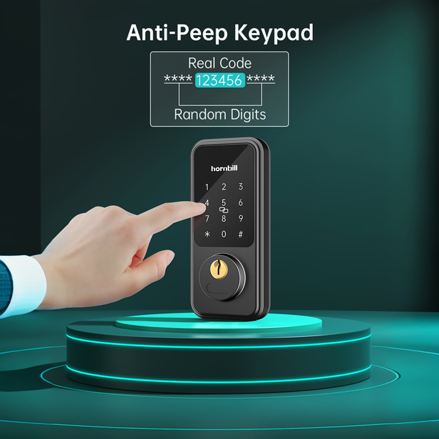 Hornbill Smart Front Door Lock Set, Keyless Entry Door Lock with Handle, Electronic Keypad Deadbolt Lock, Alexa Front Door Handle Set, Digital Lock Via Bluetooth APP/Keyfob/Auto Lock-Matte Black