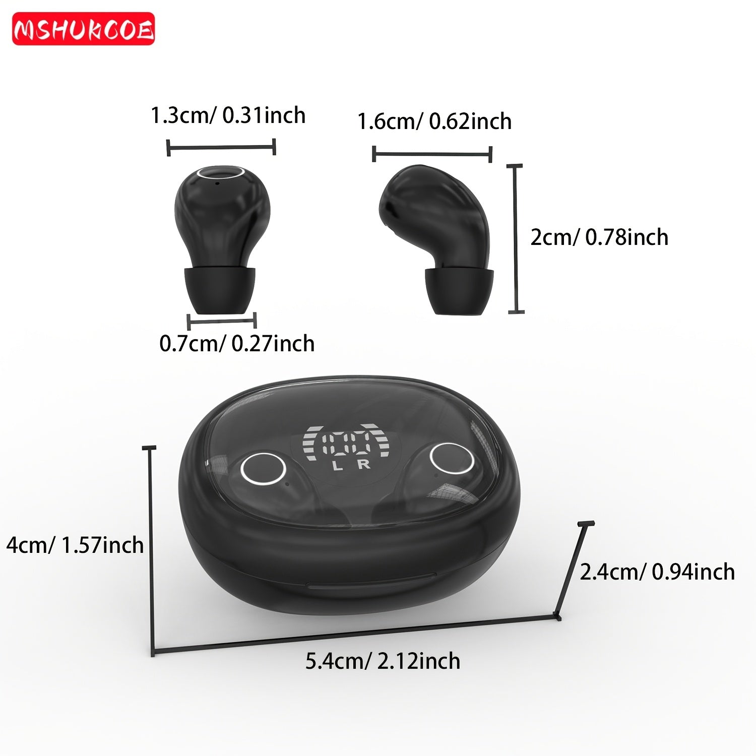 MSHUKCOE Ultra Compact Mini Wireless In Ear Wireless Earphones 5.4- True Wireless, Noise Cancelling, High Fidelity Sound Quality, All Day Invisible Design, Touch Control, USB-C Charging, Choice For Running And Sleeping, Compatible With All Phones
