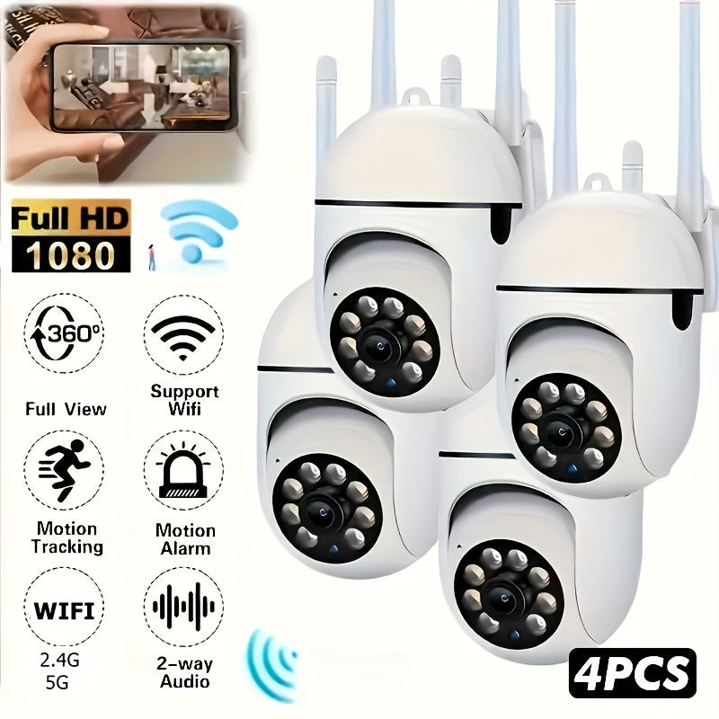 4 WiFi Security 5G Cameras, 1080P Wireless Outdoor Home Surveillance with 360° Panorama, Smart PIR Motion Detection, Color Night Vision, Two-Way Audio, PTZ Control, IP54 for Indoor/Outdoor Use with App, Remote Viewing, Living Room Camera
