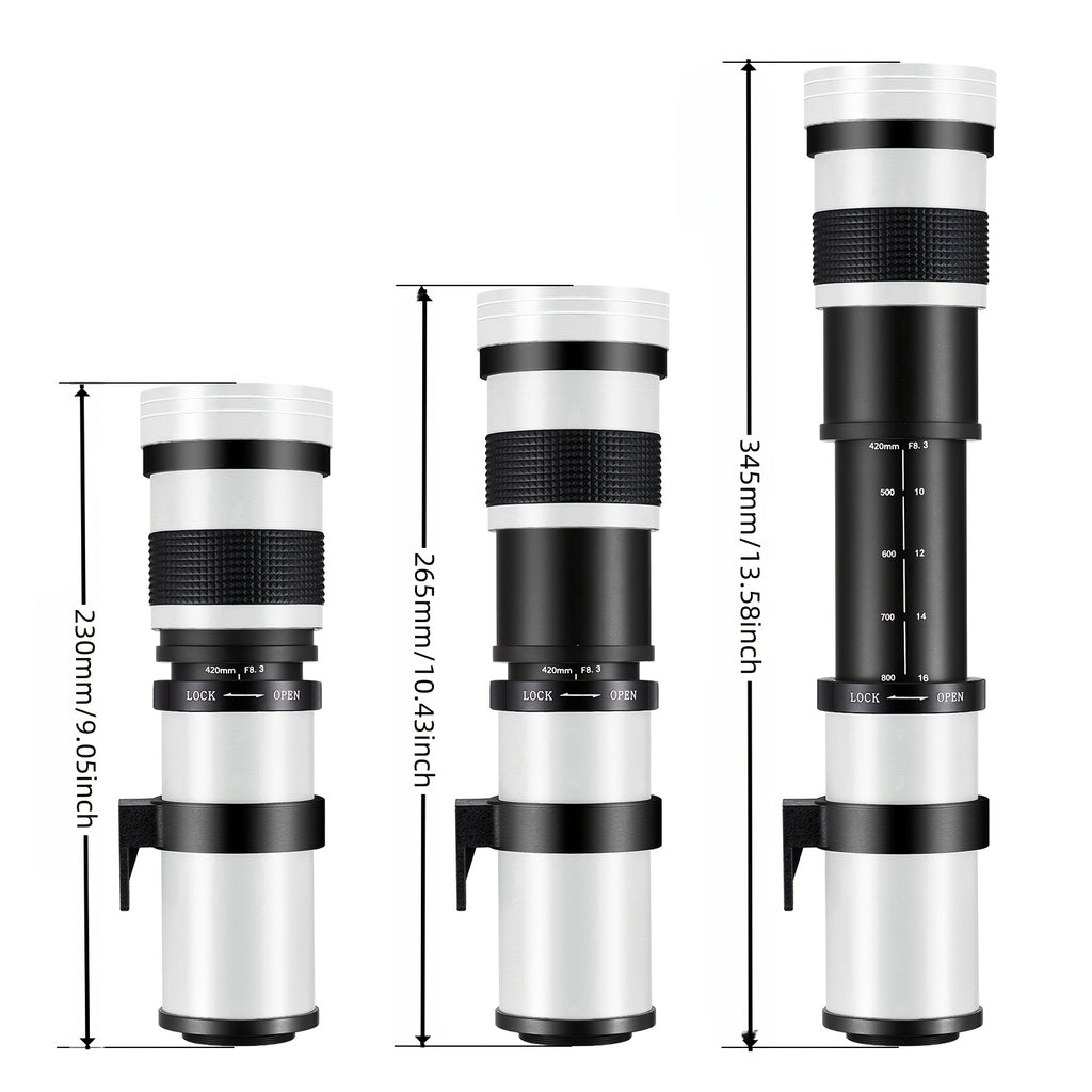 420-800mm F/8. 3-16 High-Power Telephoto Zoom Lens with Manual Focus for Canon EF Mount DSLR Cameras - T-Mount Adapter Included, Compatible with Multiple Models with Adapter