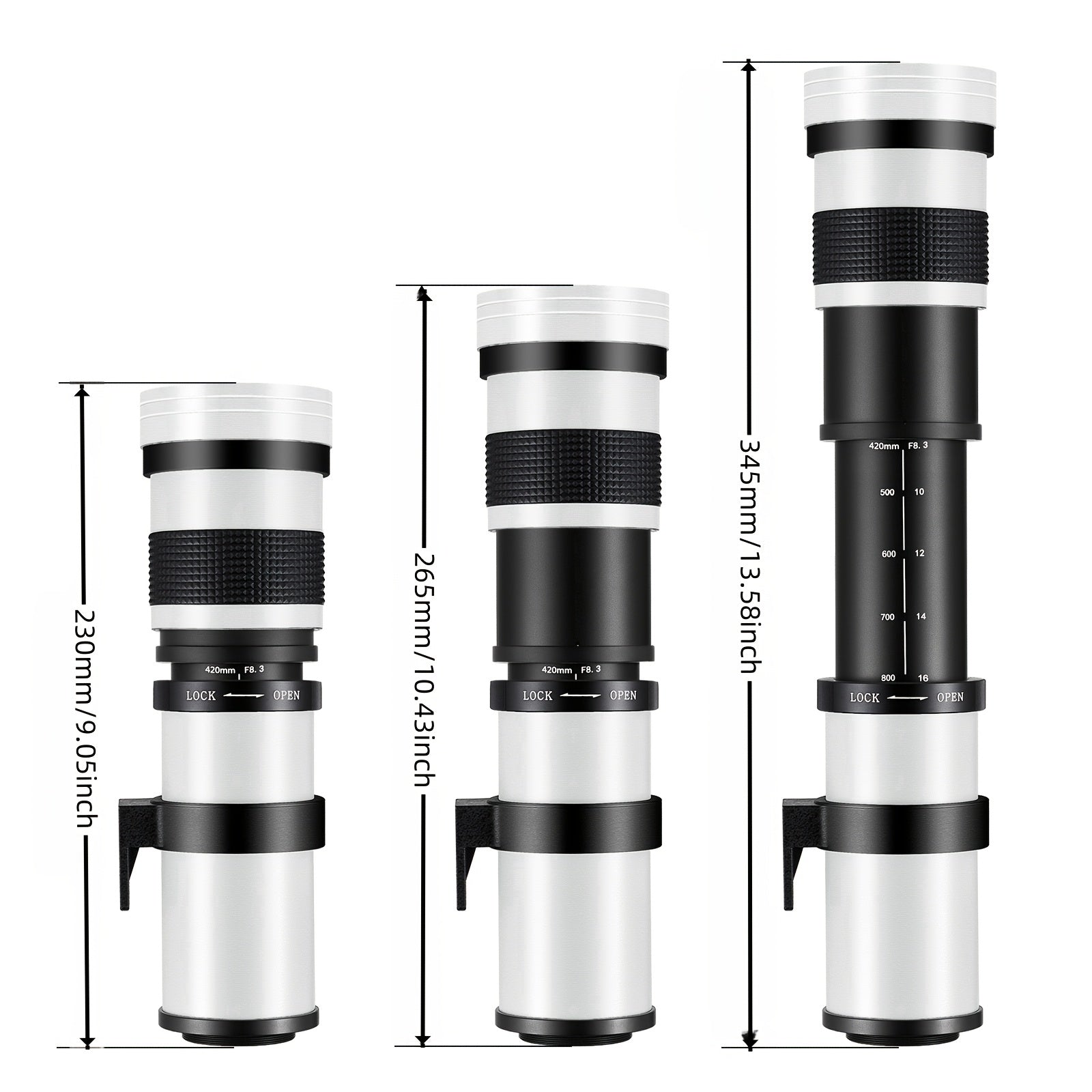 420-800mm F/8. 3-16 High-Power Telephoto Zoom Lens with Manual Focus for Canon EF Mount DSLR Cameras - T-Mount Adapter Included, Compatible with Multiple Models with Adapter
