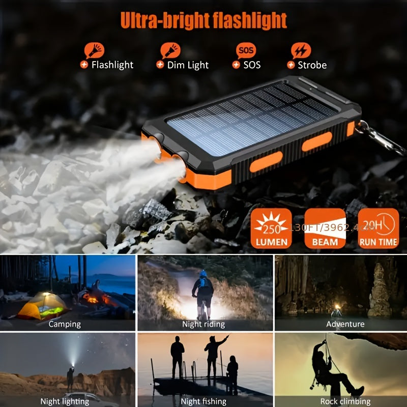 20000Mah USB Portable Charger Solar Power Bank, Dual 5V USB Port Output for All Mobile Devices Built-In Flashlight with Compass for Outdoor Camping Emergency Use, Power Bank Portable Portable Power Bank Solar Power Bank Battery Power Bank