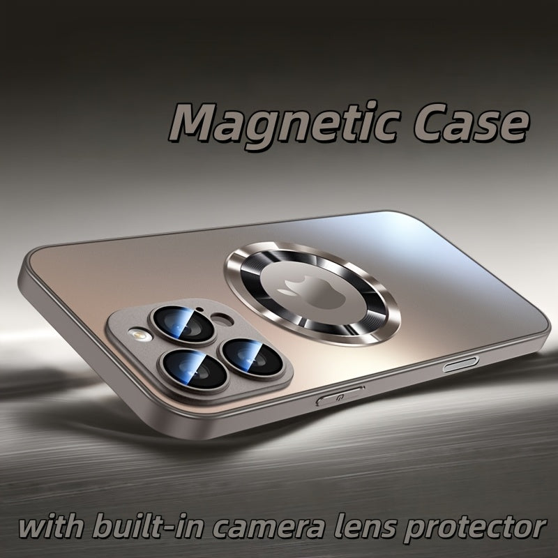 Mobile Phone Case, Skin-Sensitive Frosted Glass, Built-In Lens Film Anti-Drop Protective Case Ultra-Thin Magnetic, Suitable for Apple 17Promax Iphone15Promax 14Pro 16Pro 16Plus