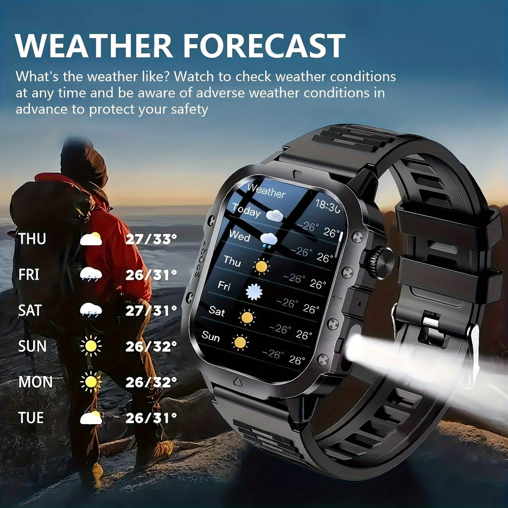 2.01-inch Large Screen LED Flashlight Outdoor Smartwatch, Multiple Sports Modes, Message Reminders, Compatible with Android and iPhone, Stylish Fitness Tracker, Long-Lasting Battery, Multifunctional Watch, for Fitness Enthusiasts and Tech Savvy