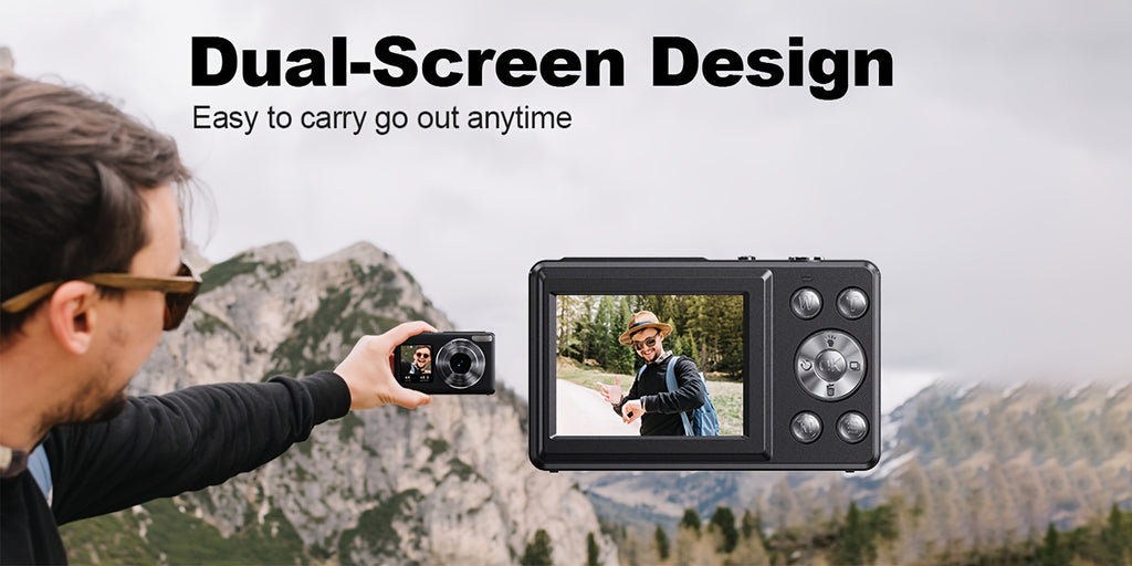 WESECUU 4K Dual Screens Digital Camera with 18X Zoom, Vlogging Camera for Photography with Anti-Shake, Portable Small Point And Shoot Digital Cameras with 64GB TF Card And 2 Rechargeable Batteries, Portable Selfie Camera for Friends And Family Gifts