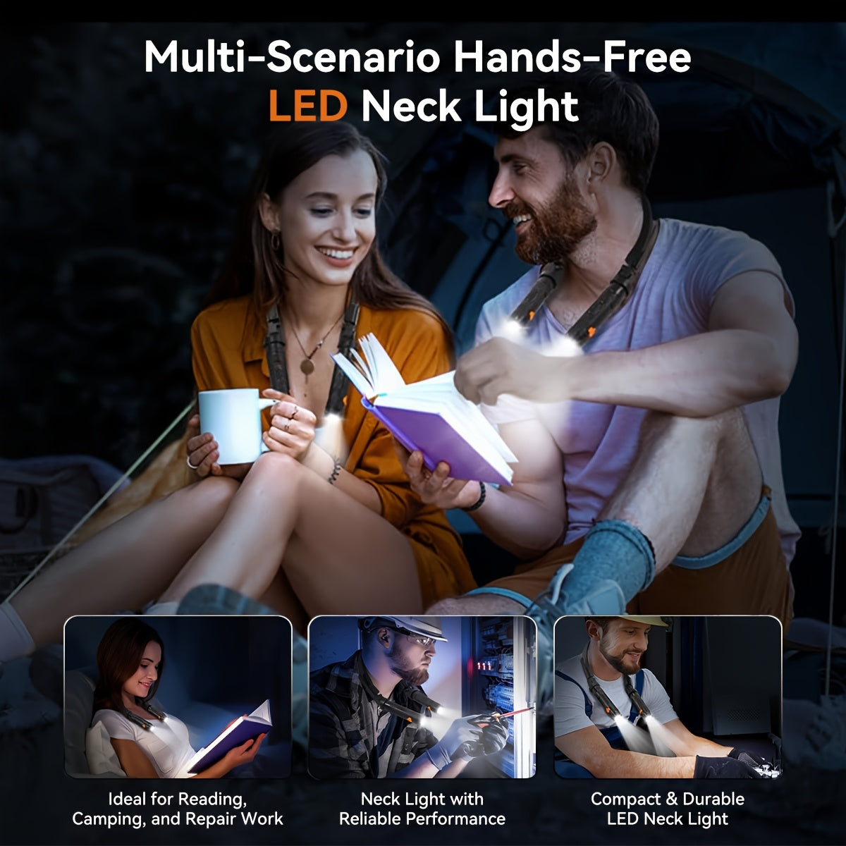 Neck-Mounted LED Light Device for Reading, Featuring a Magnetic Base And a Flexible Design, Ideal for Tasks Like Crafting, Grilling, Repairs, Camping, And Emergency Situations