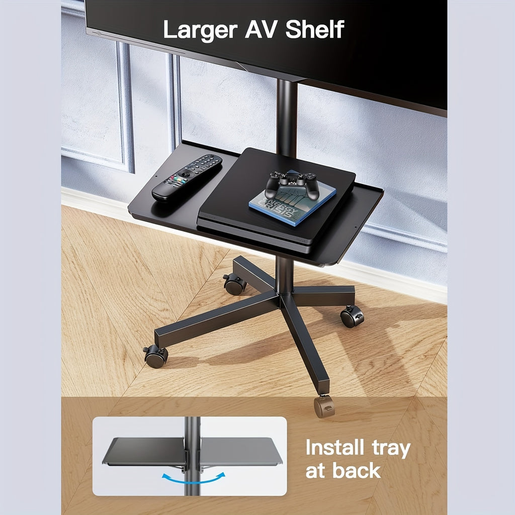 Height Adjustable Rolling TV Cart with Lockable Wheels, Fits 23-60 Inch LCD LED OLED Flat And Curved Tvs, Mobile TV Stand for Home And Office, Black
