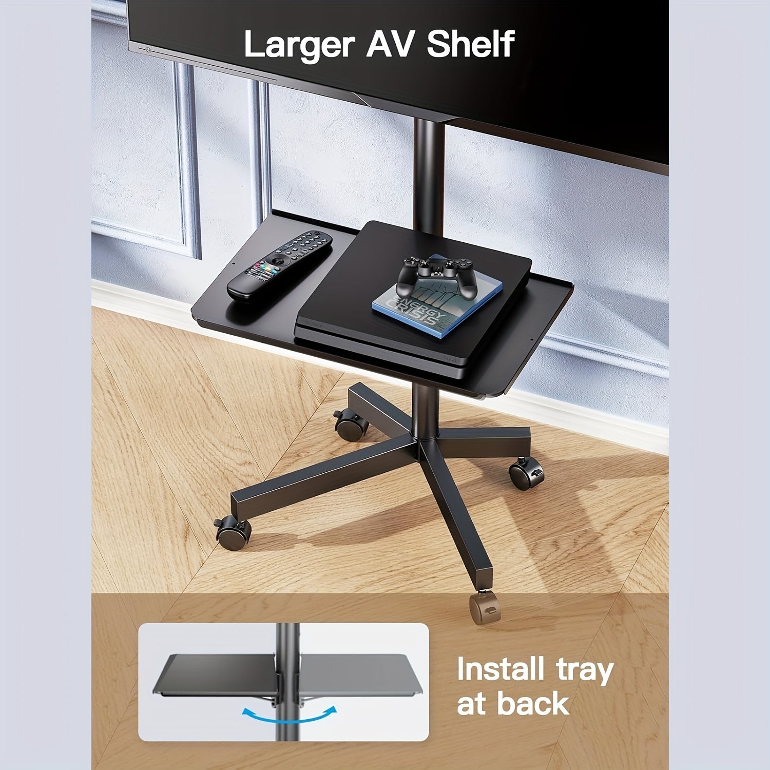 Height Adjustable Rolling TV Cart with Lockable Wheels, Fits 23-60 Inch LCD LED OLED Flat And Curved Tvs, Mobile TV Stand for Home And Office, Black