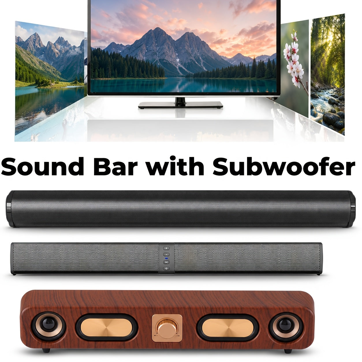 [Home Theater Sound Bar] Sound Bar with Subwoofer, Home Theater Wireless Surround Sound PA System with 2/4 Subwoofers, Hi-Fi Computer Game Auxiliary Audio Output Sound Bar Speaker, Supports AUX, USB, TF Card, TWS And FM Audio Input