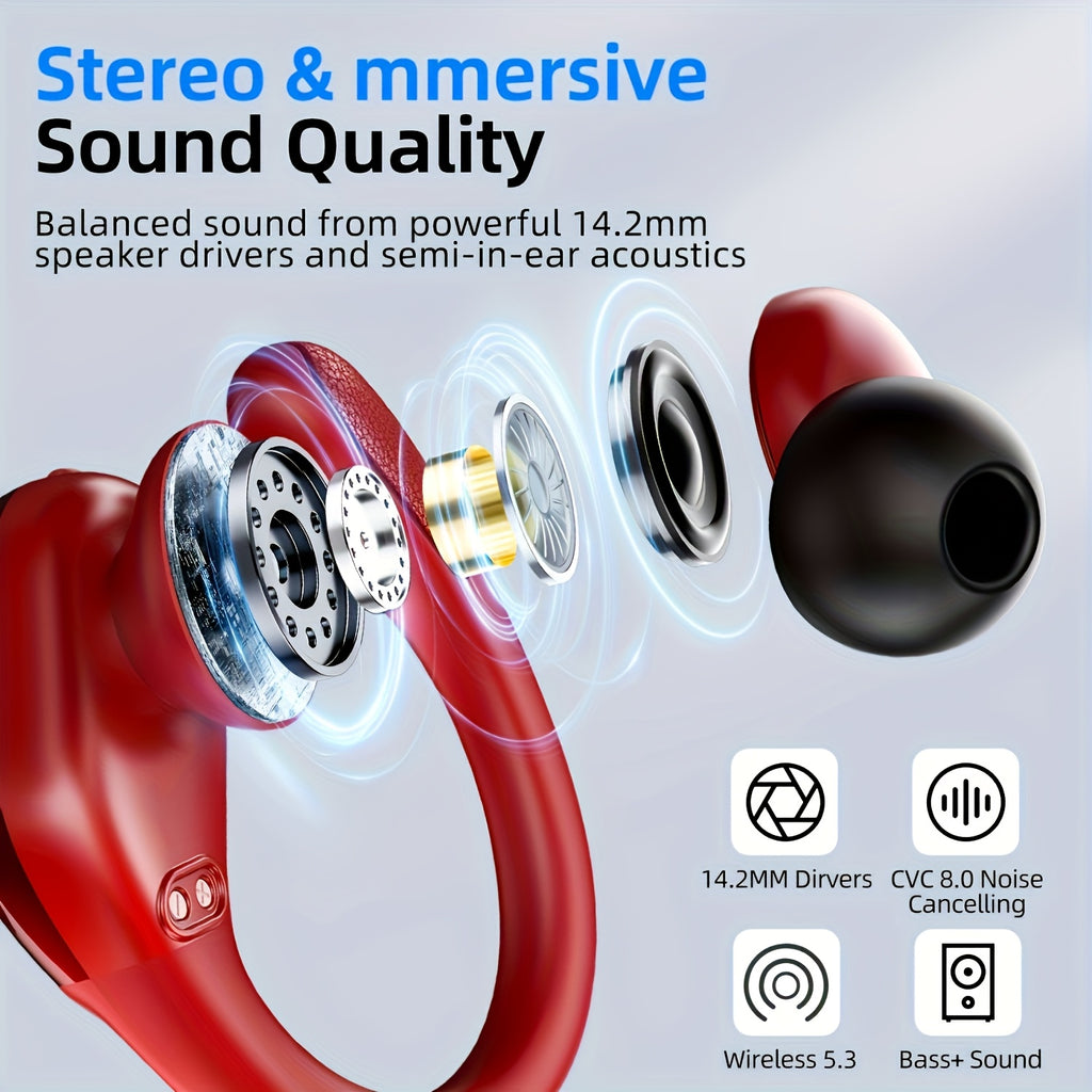 LIFEBEE New Wireless Earbuds For Running Sports, Wireless Earphones With Earhooks Pure Bass Sound, Over Ear Headphones With Dual-LED Display, Noise Cancelling Headset Built-in Microphone