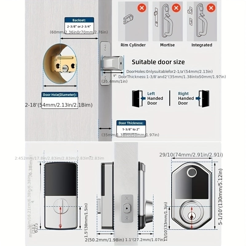 Biometric Fingerprint Smart Door Lock, Keyless Entry, Automatic Locking, Electronic Keypad , Biometric Recognition, Anti-peeping Password, Easy to Install